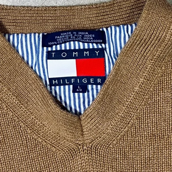 Vintage Tommy Hilfiger Heavy Cotton V-Neck pullover sweater Large - Picture 5 of 9